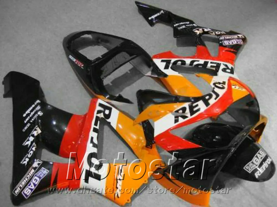 HONDA CBR900RR CBR929 2000 2001 검정색 오렌지색 REPSOLi 플라스틱 페어링 키트 CBR 900 RR 00 01 HB42에 설정된 ABS 풀 페어링