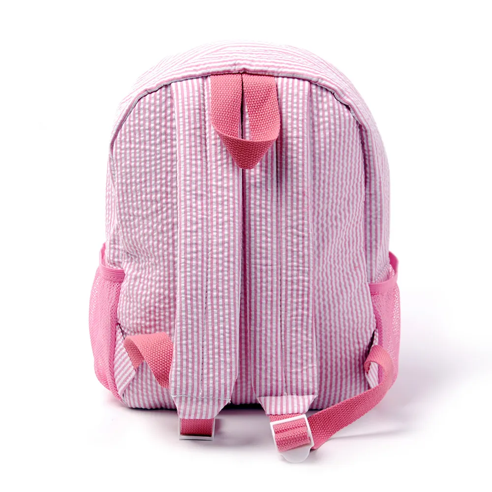 Pink Toddler Backpack Seersucker Soft Cotton School Bag USA Local Warehouse Kids Book Bags Boy Gril Pre-school Tote with Mesh Pockets DOMIL106187