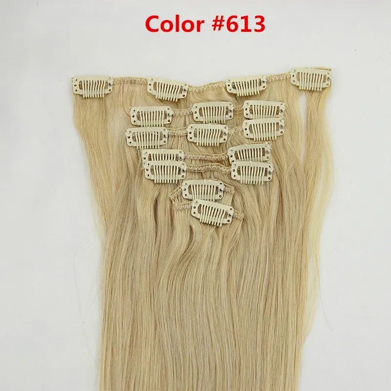 Brazilian Hair Clip In Hair Extensions 20" Clip In Human Hair Extensions #613 Blonde Human Hair Clip In Extensions 260g