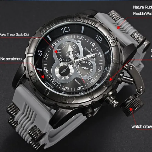 herrklocka 2023 V6 Super Speed Silikon Quartz 3D yta Man Timklocka Analog Military Big Dial Sport Man Watch