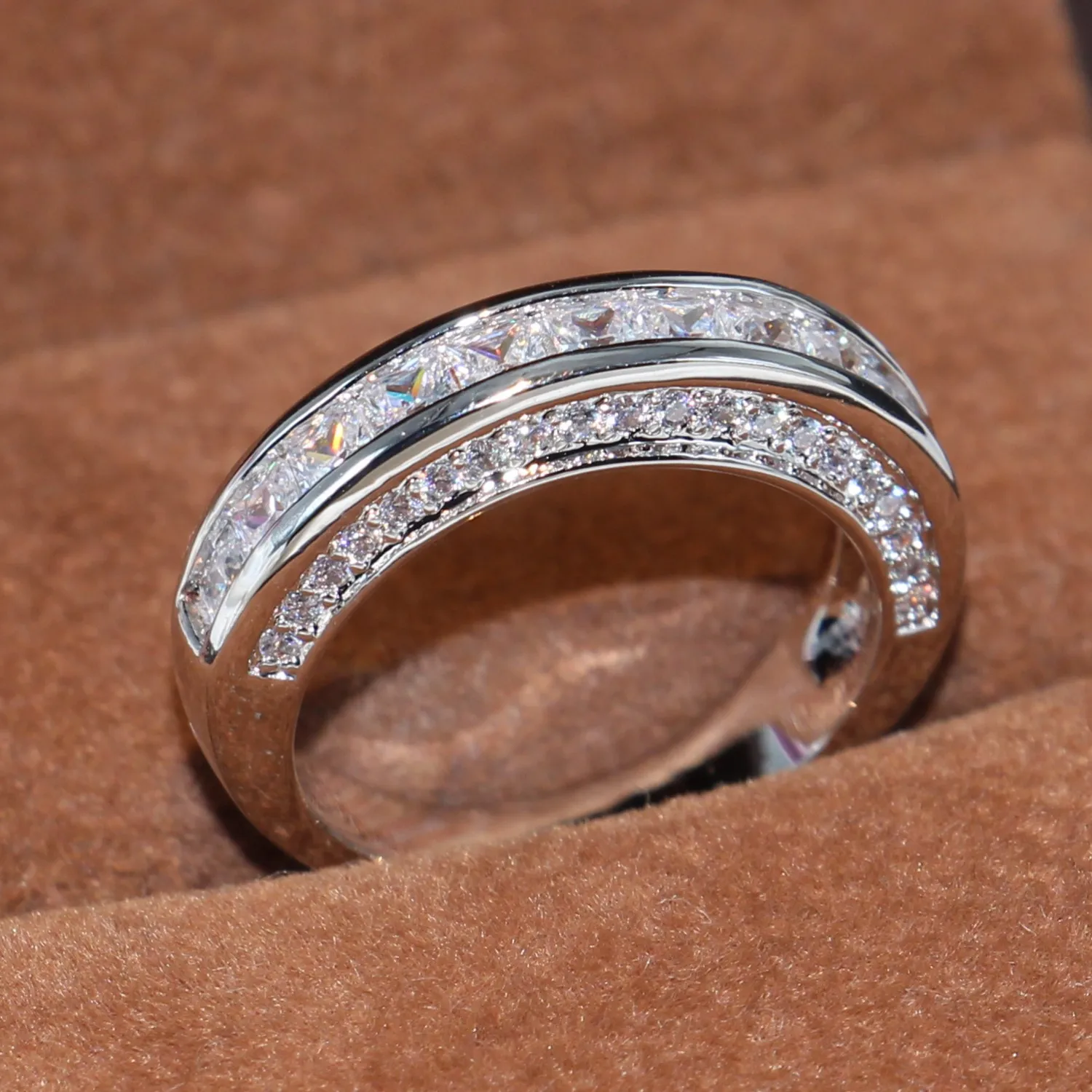 Rozmiar 512 TOP Blawing Luksusowa biżuteria 925 Srebrna obrączka ślubna Princess Cut 3 w 1 białe topaz cZ diamentowy zespół Ring2971464