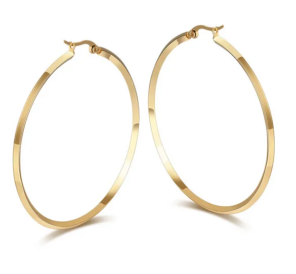 Mode Style Hotsale XMAS Cadeau Argent / Or Deux Tons En Acier Inoxydable Chirurgical 50mm Rond Hoop Boucles D'oreilles Nouvelle arrivée Bijoux Femmes