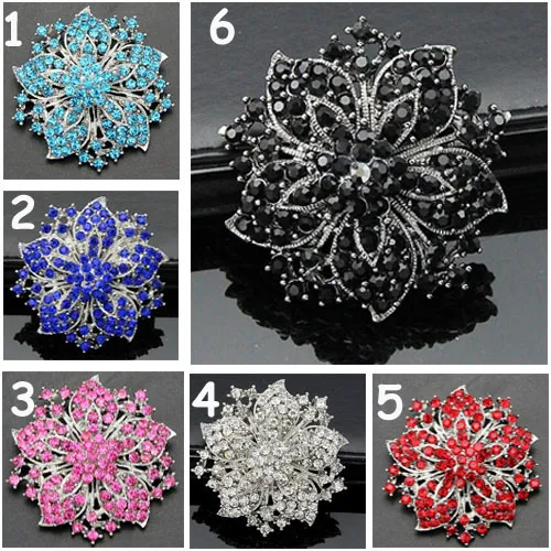 6 Colors Mixed Crystals Flower Vintage Brooch Sparkling Diamante Women Wedding Bouquet Brooch Pins Fantastic Gift Broach Pin