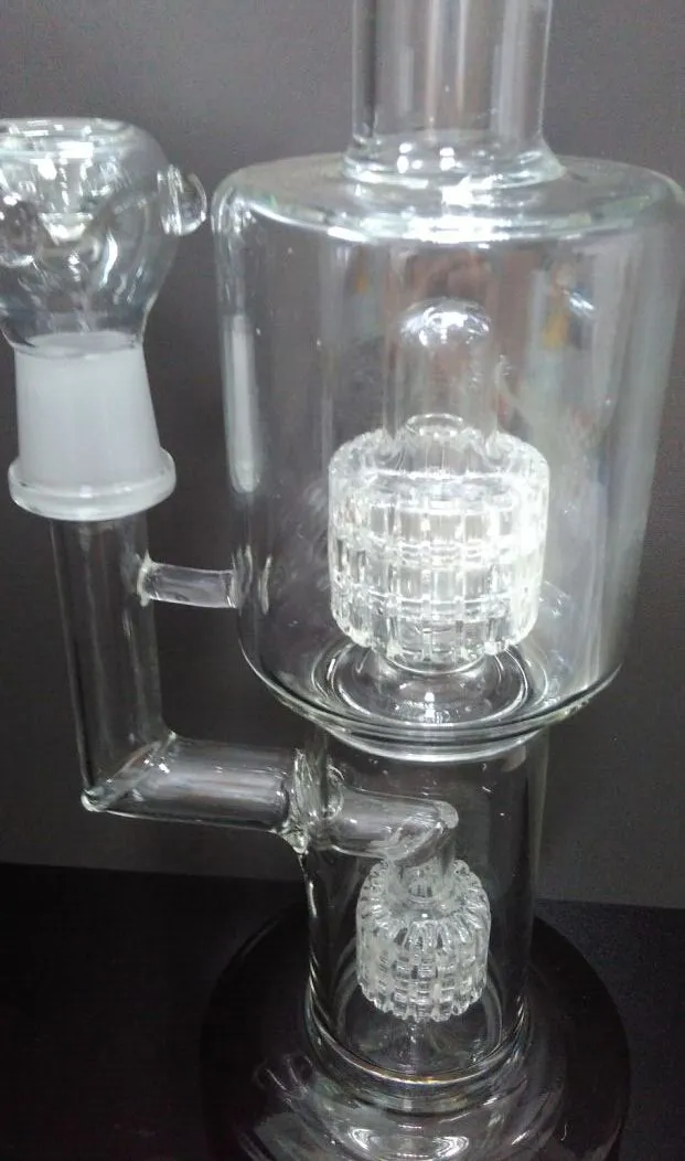 2015 new 11 inches Glass Bong with double Matrix Perc Water Pipe black color 14.4mm joint good quality 