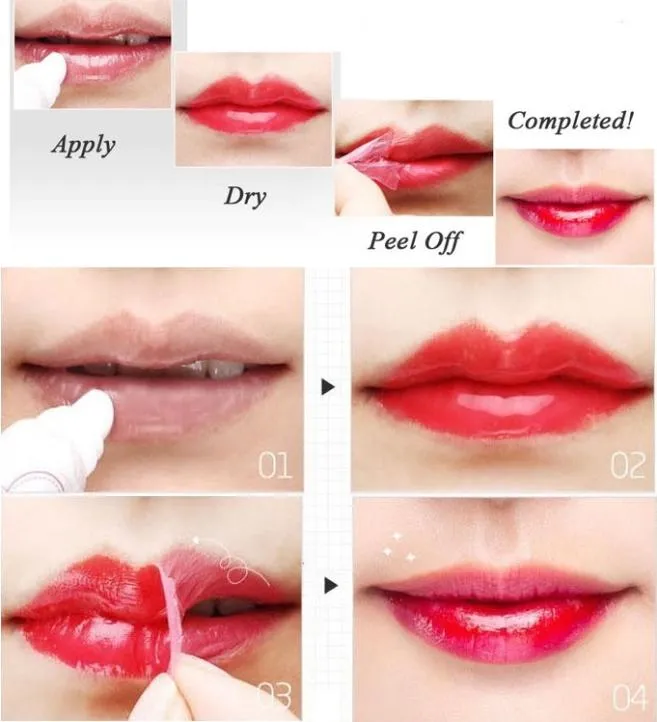 Envío gratuito con DHL 576 unids/lote brillo de labios lápiz labial despegable dura 24 horas lápiz labial mágico con tatuaje de labios bálsamo labial hidratante resistente al agua es