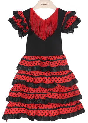 Meisjes Jurk Mooie Spaanse Flamenco Danser Kostuum Kinderen Dans Jurk Outfit