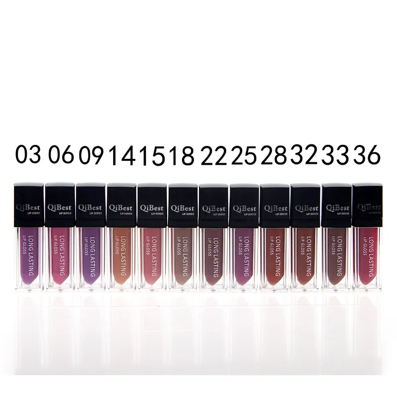 144 stks / partij DHL gratis waterdichte lippenstift langdurige lip glanst qibest make-up lippen 12 kleuren lip glosses non-stick cup lippenstift