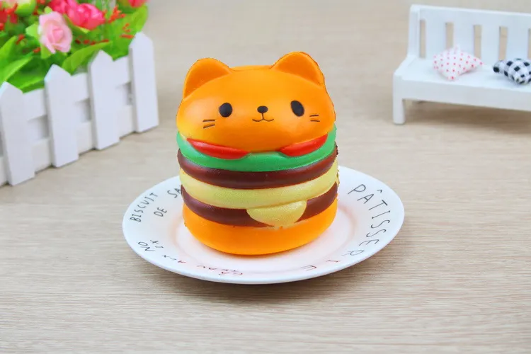 Partihandel Squishy 9.5 * 8.5 * 8.5cm Cat Head Burger Slow Rising Soft Animal Collection Decor Cat Head Packaging Tillbehör