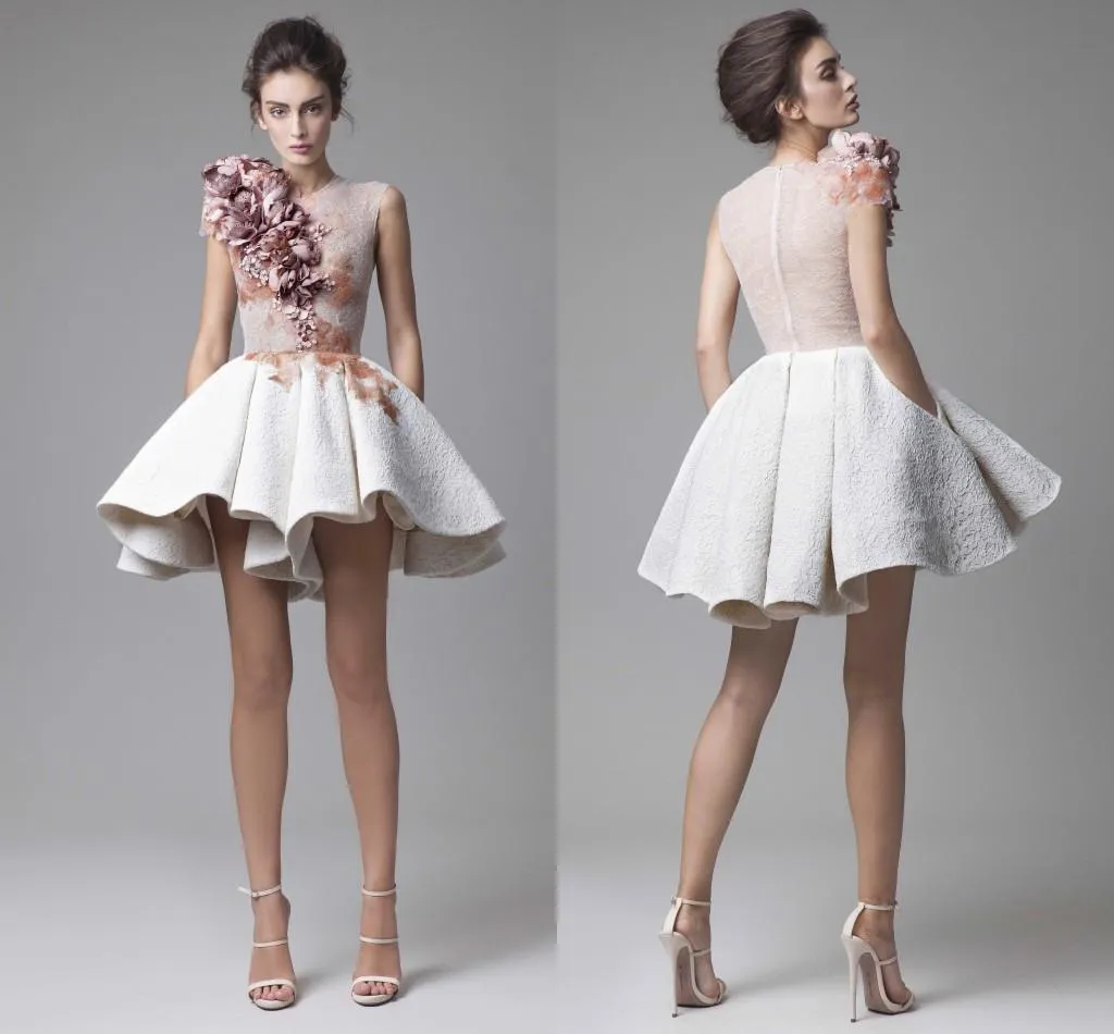 새로운 Krikor jabotian 짧은 칵테일 드레스 러프 3D 수제 꽃 appliques 파티 드레스 저녁 겸손 세련된 vestidos