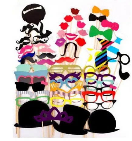 Fashion Hot 58pcs/set Funny Photo Booth Props Hat Mustache On A Stick Wedding Birthday Party Favor