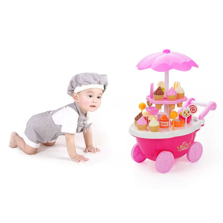39 pçs / set crianças toys simulação mini candy ice cream carrinho iluminação music shop kid fingir jogando presente de natal