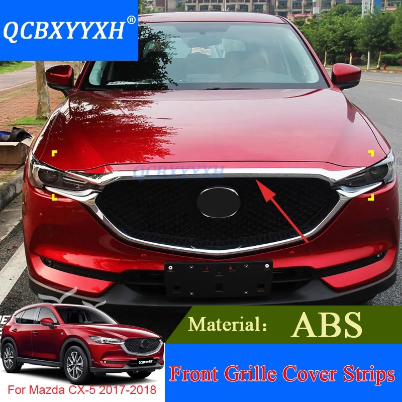 Qcbxyyxh bil Styling ABS Chrome Front Grille Hood Motor Cover Trim för Mazda CX-5 2017 2018 Externa Sequins Tillbehör