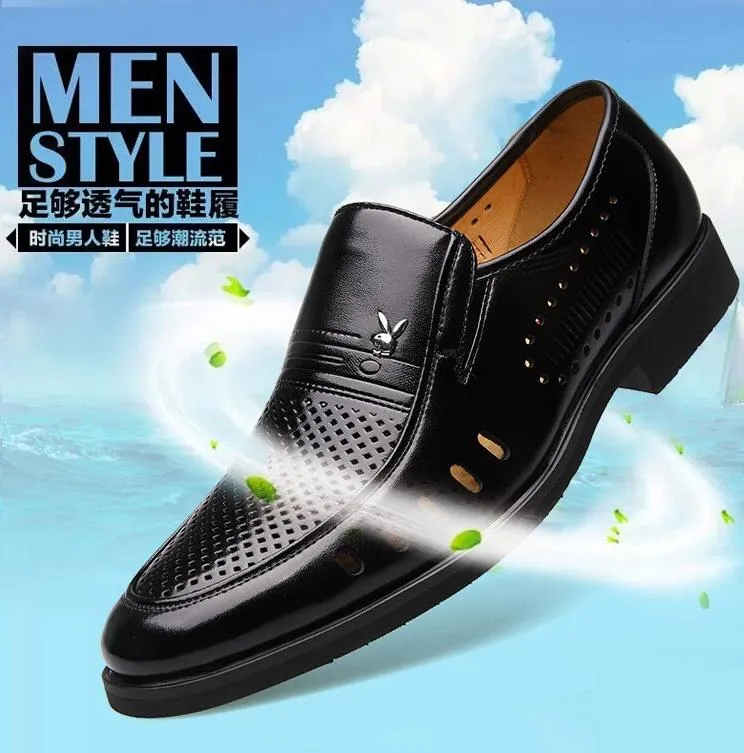 Summer Latest Groom dress shoes Men's black breathable Hollow out Leather shoes for men's Flats leather sandals NLX171