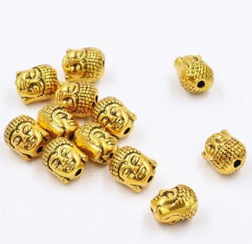 Liberi la nave 100pcs placcato oro perline distanziatore testa di Buddha per gioielli che fanno 10x8mm