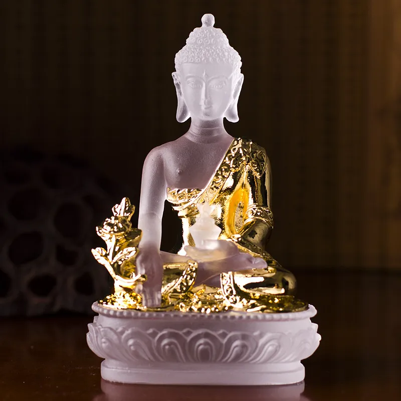 Statua di Buddha farmacisti lapislazzuli luce i blu verde bianco smalto ambrato oro guru della medicina Statua del buddismo di Buddha nel paese