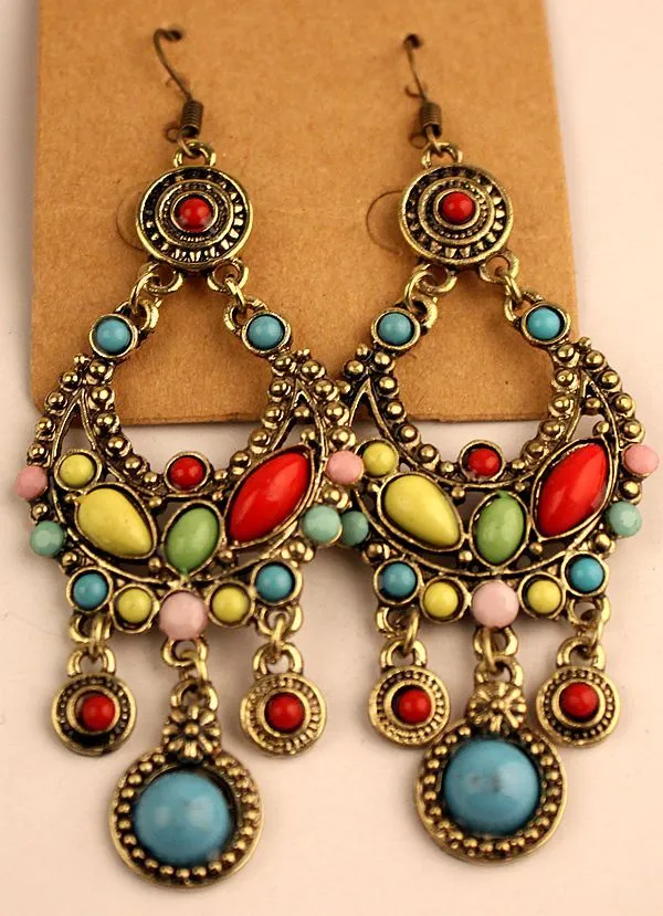 hot sales Vintage Tibetan Silver/Bronze Resin Gem diamond earrings Bohemia style jewelry mixed 25 style 