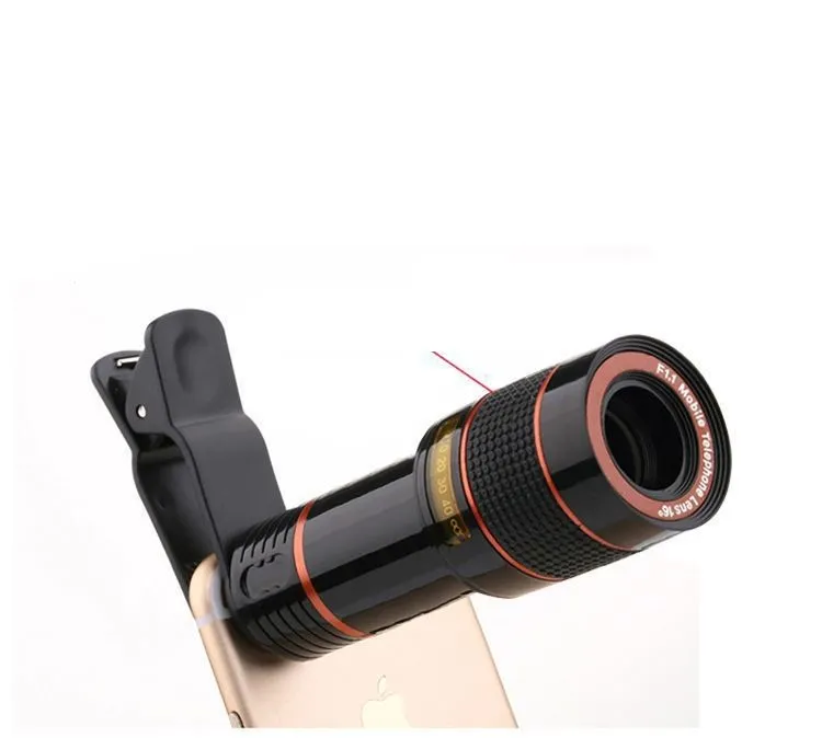 Universal 12X Zoom Optique Télescope Caméra Lentille Clip Mobile Téléphone Télescope Pour Téléphone Intelligent dans le paquet de détail 