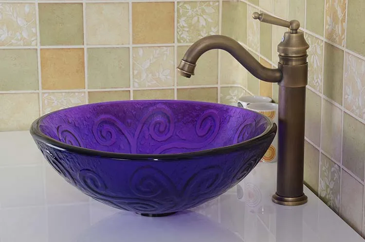 Bathroom tempered glass sink handcraft counter top round basin wash basins cloakroom shampoo vessel bowl HX003