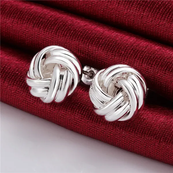 Brand new sterling silver plate Woven button-type earrings SE377,women's 925 silver Dangle Chandelier earrings a factory direct