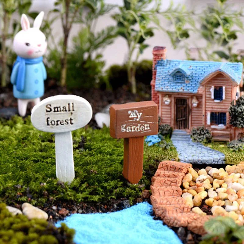 Hot Resin Sign Board Bonsai Figurines Micro Landscape Crafts Signboard Miniatyrer Fairy Garden Moss Terrarium Inredning