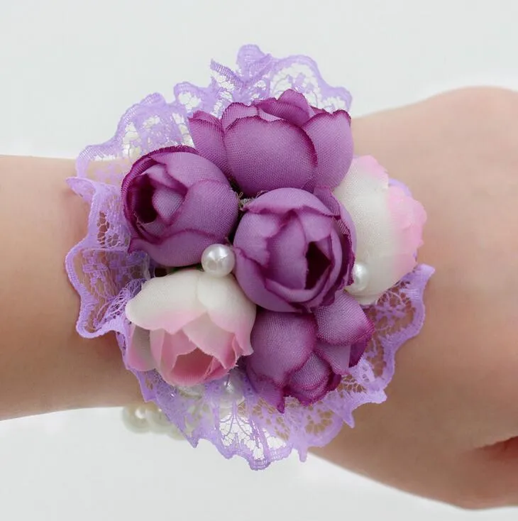 Wunderschöne rosarote Champagner-Lila-Blumen-Corsage mit Broschennadel für Hochzeit, Braut- und Bräutigambedarf, Einzel- und GroßhandelBF02