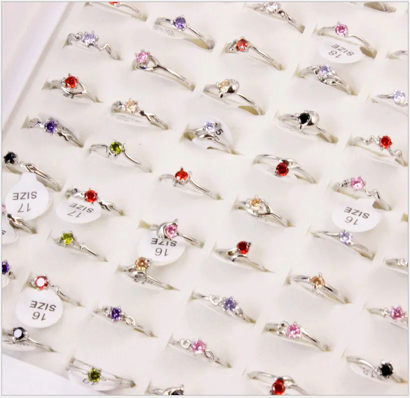 Brand New Fashion Korean Jewelry Zircon Solitaire Rings Rhodium Plated Multi Styles Mix Size Charms Ring good sale 