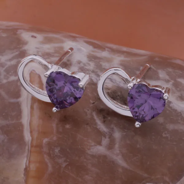 Mode fabricant de bijoux 40 pièces par boucles d'oreilles en diamant gros coeur violet 925 usine de bijoux en argent sterling boucles d'oreilles Fashion Shine