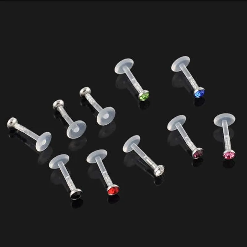 10x mixte blanc/noir acrylique CZ cristal Monroe lèvre Labret barre anneau goujon Piercing bijoux de corps