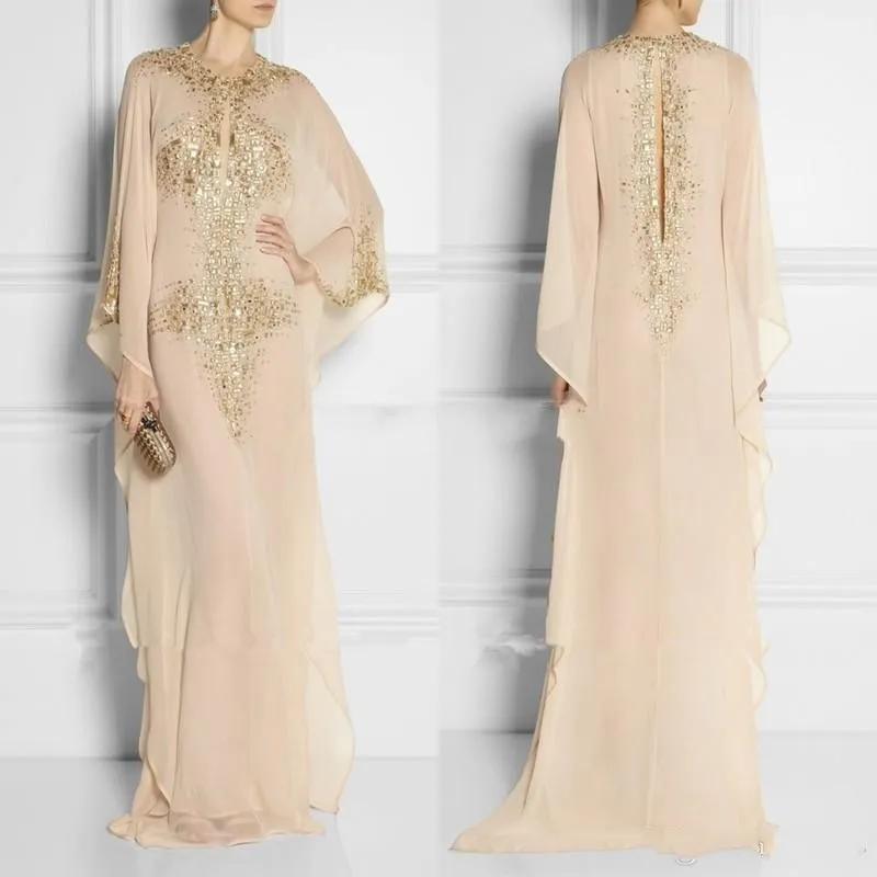 2018 Pas Cher Long Arabe Cristal Perlé Islamique Vêtements pour Femmes Abaya à Dubaï Kaftan Musulman Keyhole Cou Robes De Soirée Parti Robes De Bal