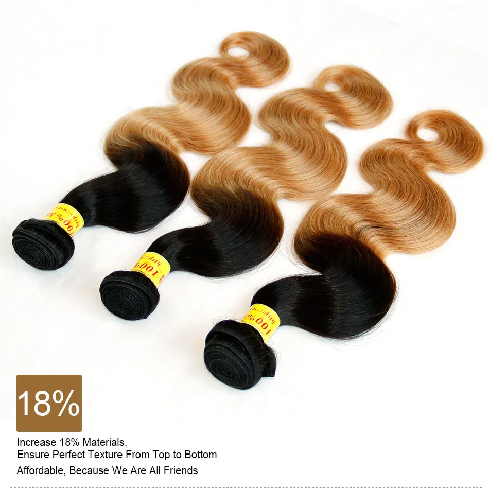 Ombre Tessuto Dei Capelli Umani Grado 8A Onda Del Corpo Malese Estensioni Dei Capelli Vergini Due Toni 1B27 Miele Biondo Economici Ombre Capelli Remy Bund4464023