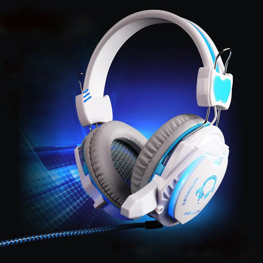 Vit 3,5mm Plug Professionell spel Headset HiFi Stereo USB LED Light Gaming Headphone med MIC Microphone för PC-spel CS DOTA2