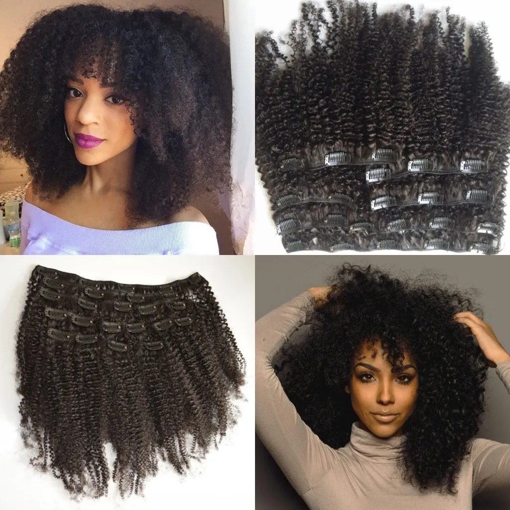 Mongolian Afro Kinky Curly Clip In Human Hair Extensions Clips In