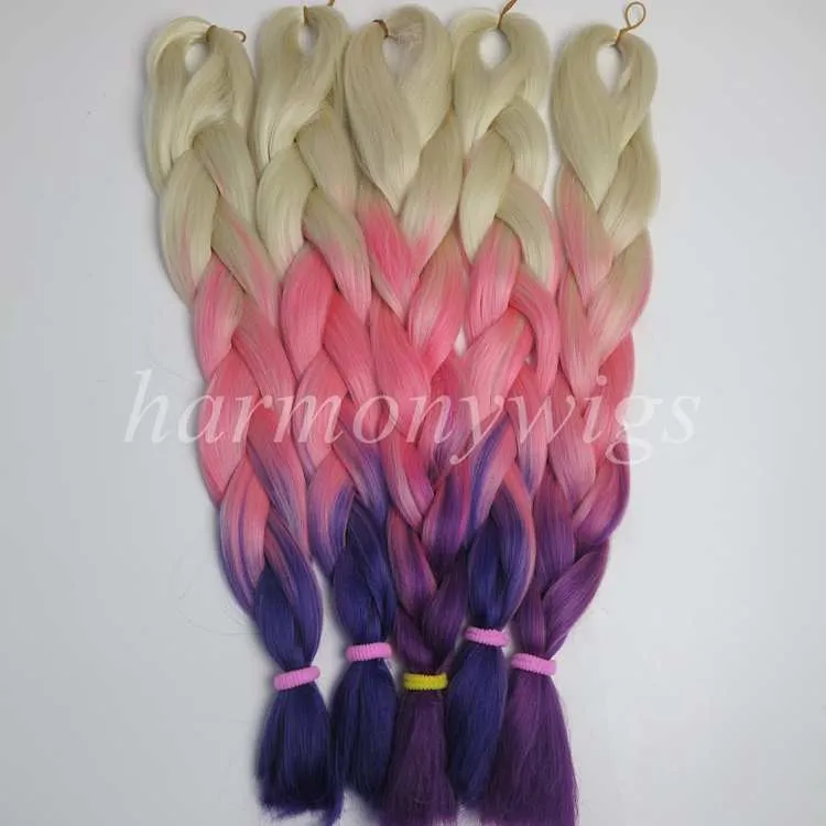 Ombre Synthetic Braiding Hair 24inch 100g Ombre Three Color Jumbo Crochet Braids Twist Synthetic Hair Extensions