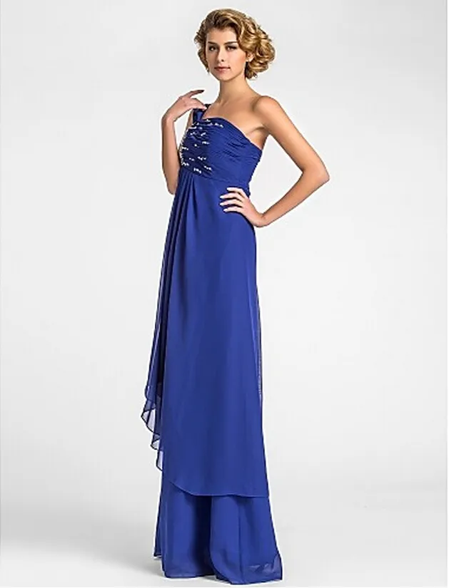 One Shoulder with Ribbon A Line New Mother of the Bride Dresses Beads Sleeveless Chiffon Floor-Length Evening Gowns Mother's Dresses