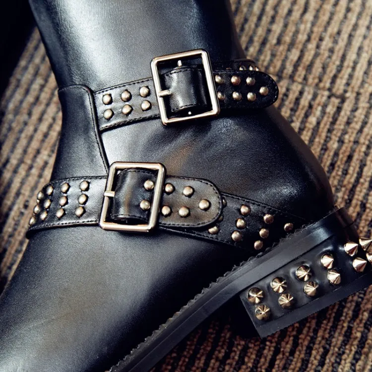 b089 34 black genuine leather belt knee high flat boots luxury designer inspired runway punk4850549