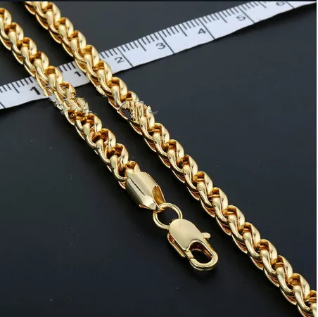 Wholesale 5mm Mens Chain Boys Jewellery Wheat Link Yellow Gold Filled GF Necklace Customized Wholesale Jewelry Free Shipping