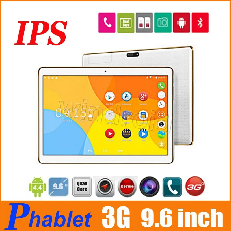 9.6インチIPS 1280 * 800 3GタブレットPC MTK6580クワッドコア3G WCDMA GSMロック解除Android 4.4 1GB 16GB 5MPカメラ10インチPhablet K960 T950S DHL