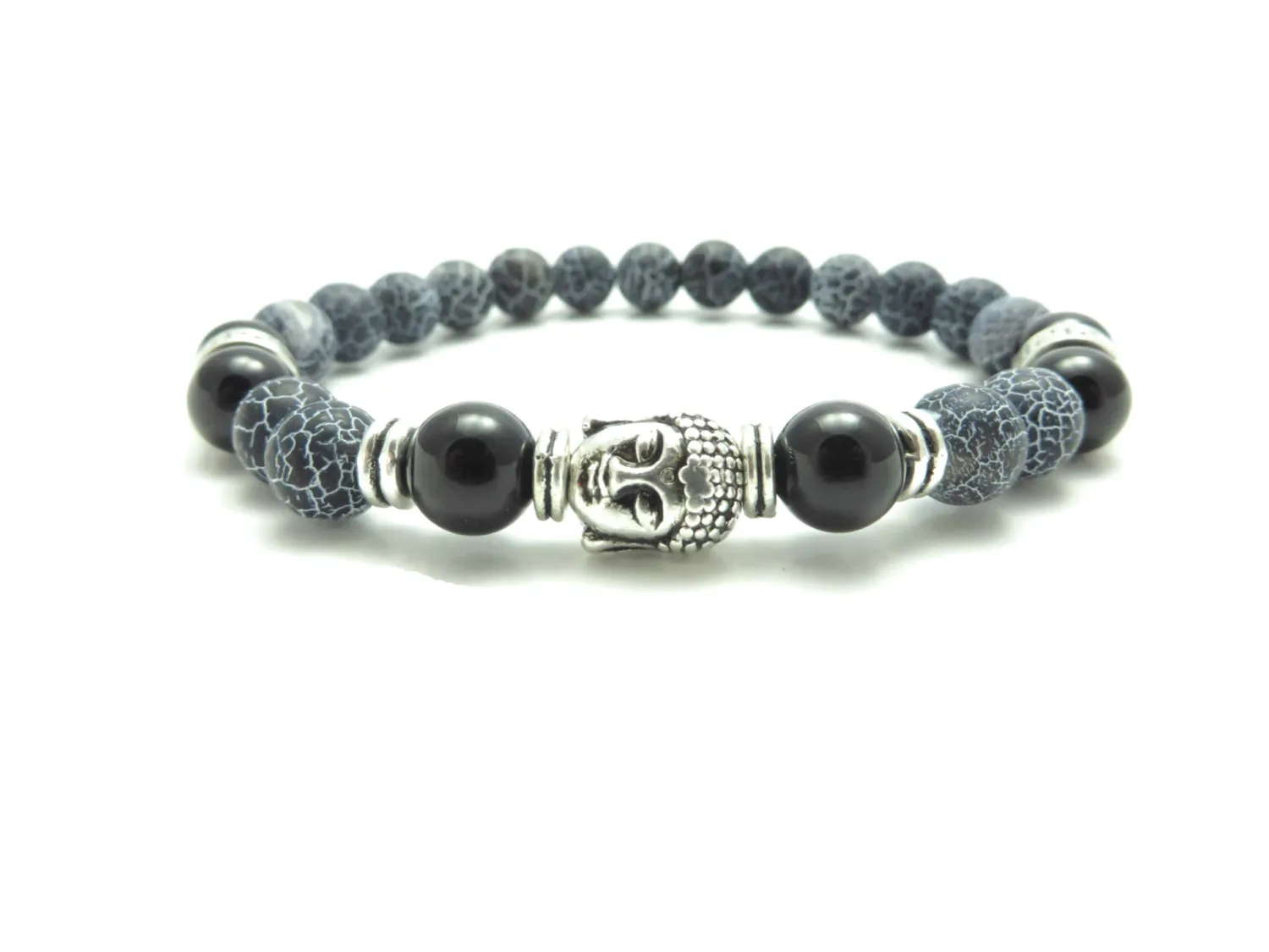 SN0274 Buddha Mala Bracelet Men's Black Onyx Bracelet Yoga Jewelry Wrist Mala Agate Healing Men's Bracelet Christmas Gift