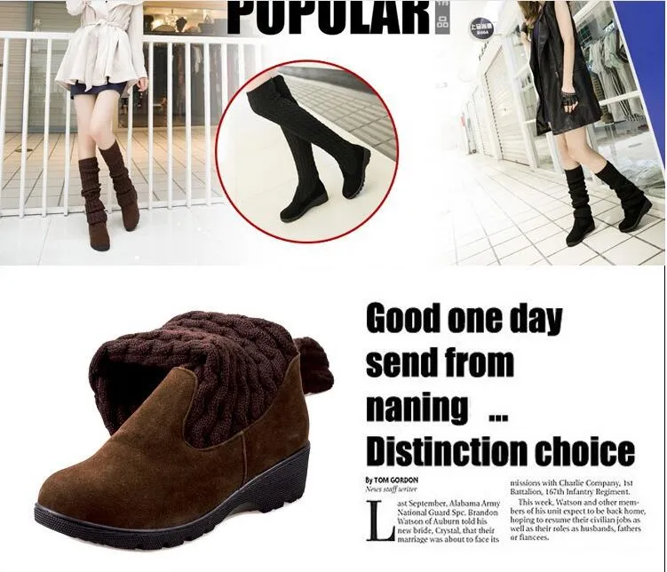 Fashion Spring autumn boots winter the new boots knitted knitting wool high tube flat - knee