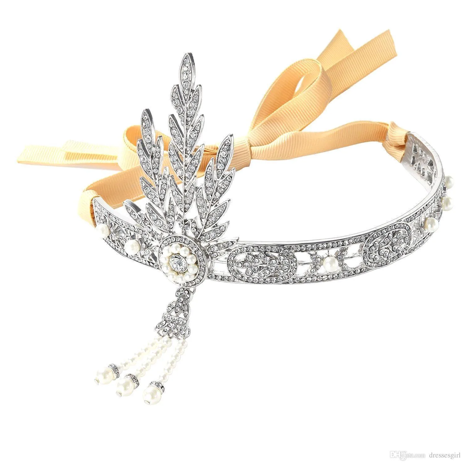 Nuevo Gran Gatsby Vintage Diademas Bandas para el cabello Tocados Nupcial Boda Joyas Accesorios Cristales de plata Perlas de diamantes de imitación HT05