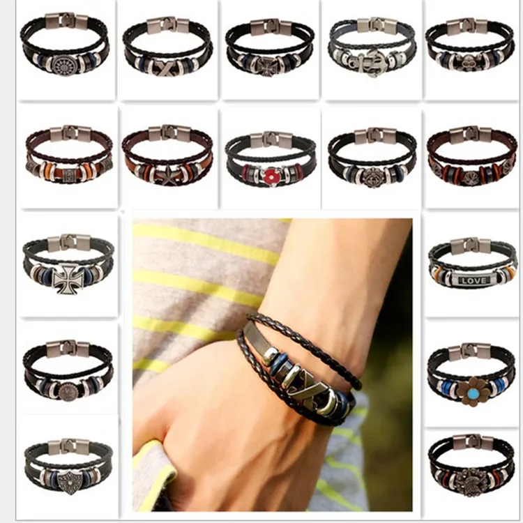 2016 Hot Armbanden Mix 16 Stijl Parts Mode-sieraden Groothandel Lederen Infinity Charm Armband Vintage Accessoires Minnaar Geschenken