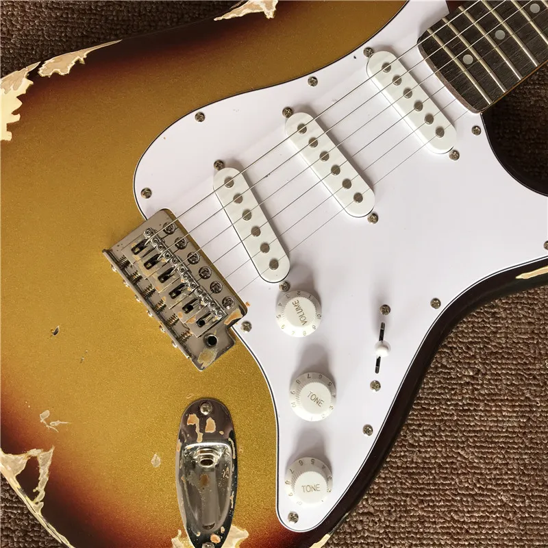 Hot Selling New Arrival Goldburst Elektrisk gitarr med handgjord gammal, med Rosewood Fingerboard, Högkvalitativ gammal Guitarra