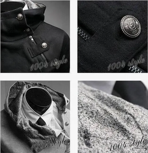 뜨거운 판매! 남성 코트 슬림 피트 가을 겨울 모피 칼라 까마귀 코트 경사 지퍼 금속 버클 XS, S, M, L, XL 남성용 따뜻한 자켓