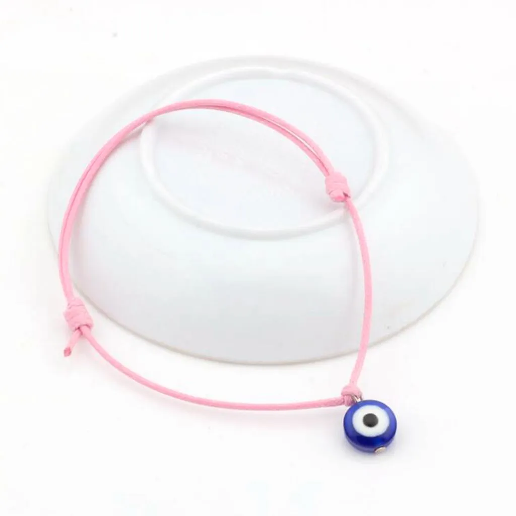 Evil Eye Bracelets - Adjustable Pink Waxes rope Charm Bracelets Lucky Eye Beads Bracelets