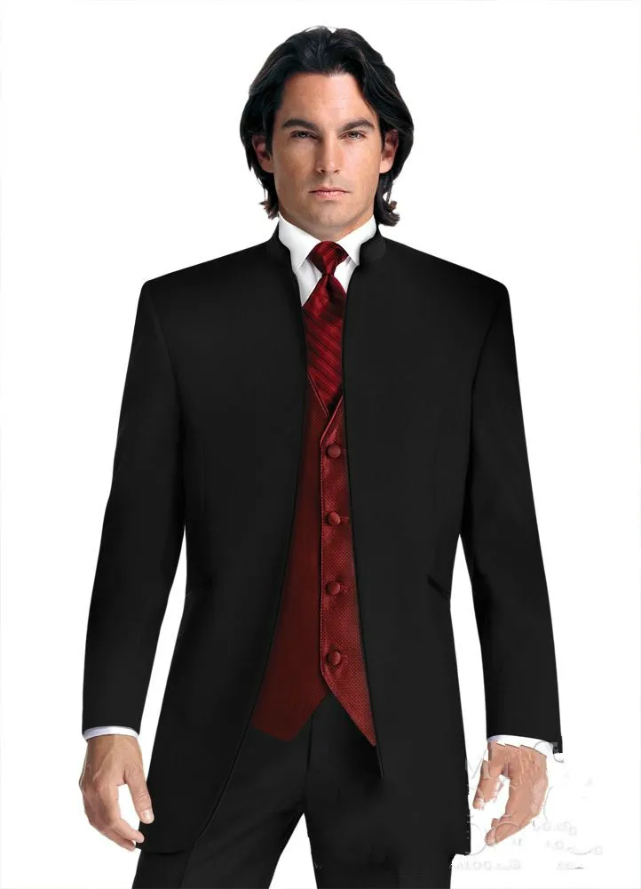 Geen Button Wedding Suits Black Groom Tuxedos GroomsMen Best Mens Prom Formele Pakken Custom Made (Jack + Pants + Vest + Tie)