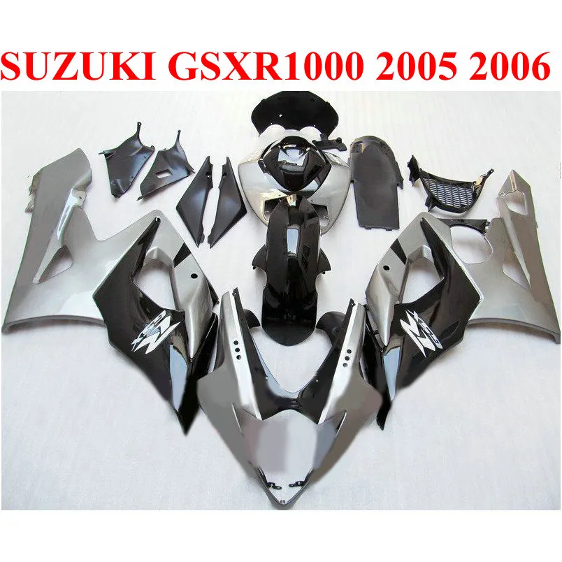 7 Gåvor ABS BodyKits för SUZUKI 2005 2006 GSXR1000 K5 K6 Fairings Set GSX-R1000 05 06 Silver Black Fairing Kit EF47