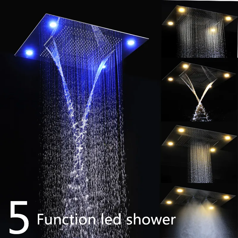 Luxury Embedded Ceiling Rectangular LED Rainfall Waterfall Shower Head ...