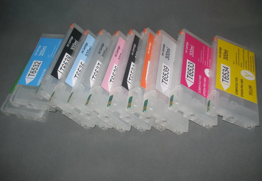 300 ml Uppladdningsbara bläckpatroner med Auto Reset Chip för Epson Pro 4900 Plotter 11 Färg