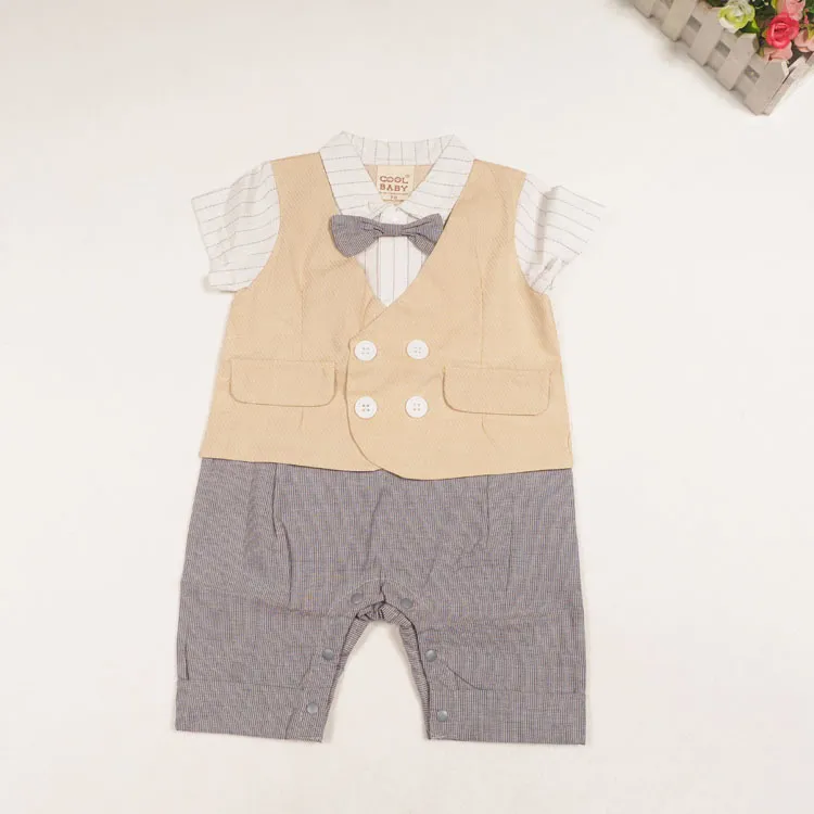2019 vente chaude bébé garçons vêtements à manches courtes col rabattu barboteuse pour bébé petite cravate noeud enfant en bas âge combinaison avec chapeau 0-3age K25
