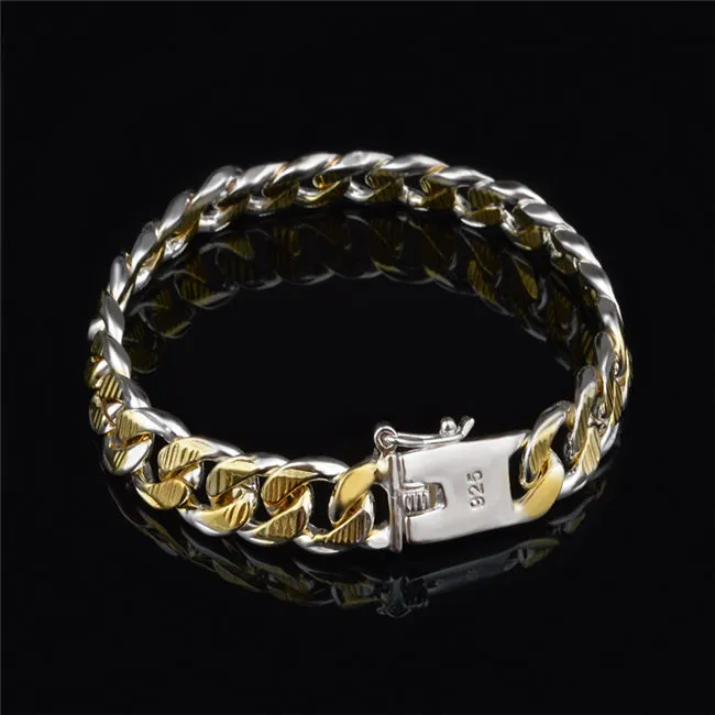 Högkvalitativ 925 Silver Figaro Chain Armband Golden 10mmx20cm Mode Smycken För Män Gratis Frakt